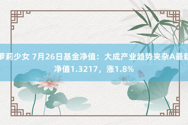 萝莉少女 7月26日基金净值：大成产业趋势夹杂A最新净值1.3217，涨1.8%