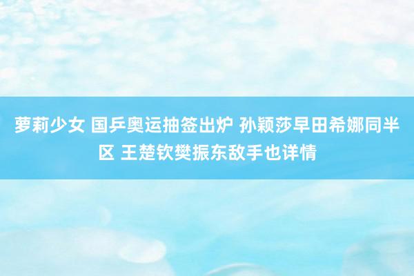 萝莉少女 国乒奥运抽签出炉 孙颖莎早田希娜同半区 王楚钦樊振东敌手也详情